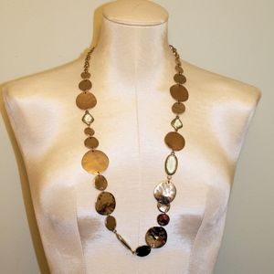Long Gold and Teal Stone Necklace
